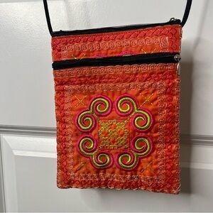 Embroidered Orange Passport Bag